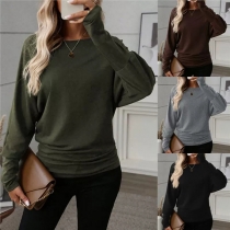 Casual Solid Color Crew Neck Batwing Sleeve Shirt