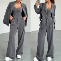 Fashion Three-piece Suit Set Consist of Blazer, Crop Vest and Straight-cut Pants