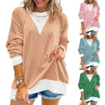 Fashion Contrast Color Crew Neck Long Sleeve Sweatshirt