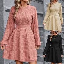 Fashion Crew Neck Long Sleeve High-rise Sweater Dress