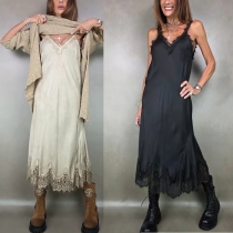 Fashion Lace Spliced V-neck Slip Dress