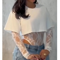Fashion Two-piece Set Consist of Crop Shirt and Lace Bodysuit