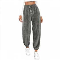 Casual Drawstring Waist Plush Pants