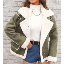 Fashion Notch Lapel Long Sleeve Patch Pockets Plush Lined Jacket