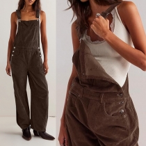 Fashion Solid Color Straight-cut Corduroy Suspender Jumpsuit