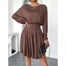 Fashion Crew Neck Long Sleeve High-rise Dress
