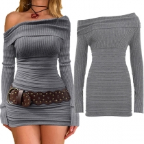 Sexy Off-the-shoulder Long Sleeve Ribbed Dress
