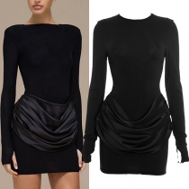 Fashion Crew Neck Long Sleeve Ruched Bodycon Dress