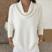 Fashion Solid Color Draped Neck Long Sleeve Sweater