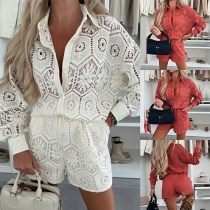 Fashion Jacquard Two-piece Set Consist of Lace Blouse and Lace Shorts