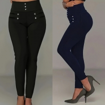 Fashion High-rise Button Skinny Pants
