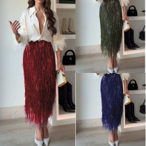 Fashion Two-piece Set Consist of White Blouse and Tassel Skirt