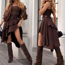 Fashion High-Rise Ruffle Irregular Hemline Skirt-without Belt