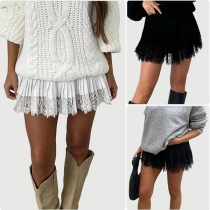 Fashion High-rise Lace Spliced Pleated Mini Skirt