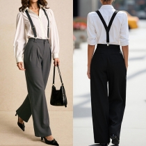 Vintage Gray Straight-cut Suspender Pants
