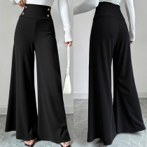 Pantalon Femme Large Taille Haute Double Boutonnage