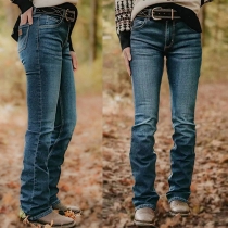 Jeans vintage délavés à taille élastique pour femmes