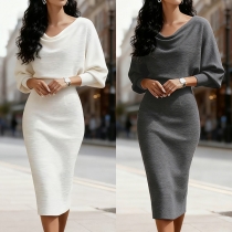 Fashion Draped Neck Batwing Long Sleeve Bodycon Dress