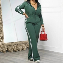 Combinaison à capuche, coupe droite, col en V avec demi-zip et taille élastique pour un look tendance