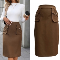 Women's High-rise Patch Pockets Elastic Waist Pencil Skirt