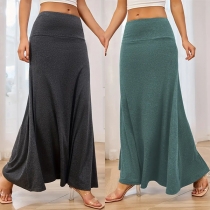 Fashion Solid Color High-rise Midi Skirt