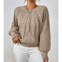 Women's Crew Neck Long Sleeve Cable Pattern Knitted Sweater