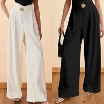Fashion Irregular Waist Metal Button Straight-cut Pants