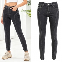 Women's Mid-rise Old-washed Skinny Jeans