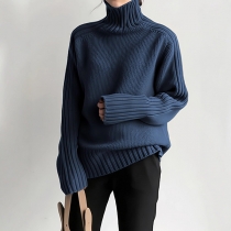 Fashion Solid Color Stand Collar Long Sleeve Sweater