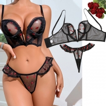 Sexy Carrot Emboridery Semi-through Two-piece Lingerie Set