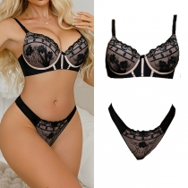 Fashion Floral Embroidery Two-piece Lingerie Set