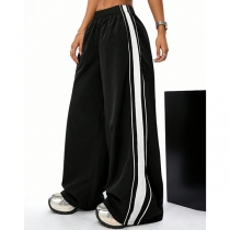 Casual High-rise Side Stripe Printed Wide-leg Sweatpants
