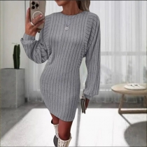 Fashion Crew Neck Batwing Long Sleeve Bodycon Dress