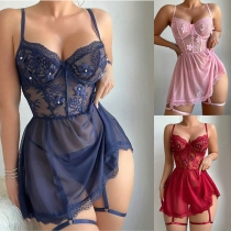 Fashion Sweetheart Neckline Beaded Floral Lace Nightwear Dress