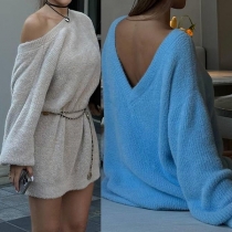 Fashion Slant Shoulder Long SLeeve Plush Dress