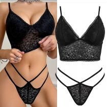 Fashion V-neck Hollow Out Two-piece Lingerie Set