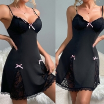 Sexy Lace Spliced Sweetheart Neckline Bowknot Nightwear Slip Dress