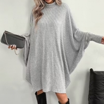 Fashion Mock Neck Batwing Long Sleeve Shirt