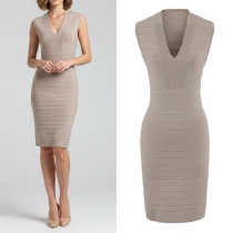 Fashion V-neck Long Sleeve Bodycon Dress