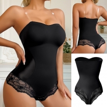 Fashion Strapless Lace Spliced Slim-fit Corset Bodysuit