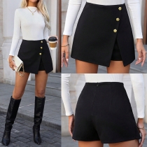 Fashion High-rise 3D Floral Button Side Slit Irregular Hemline Skorts