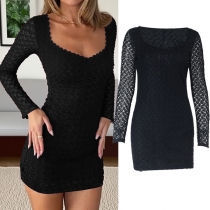 Fashion Sweetheart Neckline Long Sleeve Textured Bodycon Dress