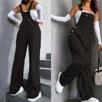 Fashion Patch Pockets Straight-cut Adjustable Shoulder Strap Suspender Jumpsuit