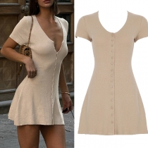 Fashion Front Button Short Sleeve Mini Dress