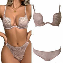 Fashion Leopard Printed U-shape Low-rise Two-piece Lingerie Set
