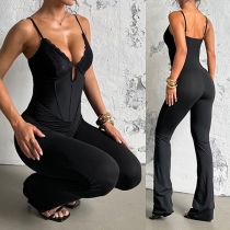 Sexy Lace Spliced V-neck Slim-fit Jumpsuit