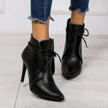 Fashion Pointed-toe Self-tie High-heeled Artificial Leather PU Ankle Boots