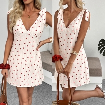 Heart Shaped V Neck Backless Mini Dress Short Spaghetti Strap Dress