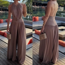 Halter Jumpsuit and Wide Leg Pants Set Casual Two Piece Outfit
