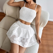 Fashion Two-piece Set Consist of Cami Crop Top and Floral Jacquard Mini Skirt